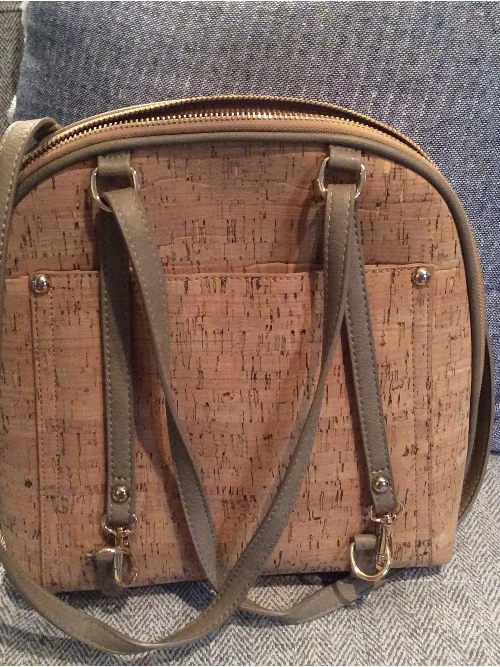 Cork Dome Backpack in Natural Cork and Olive Trim